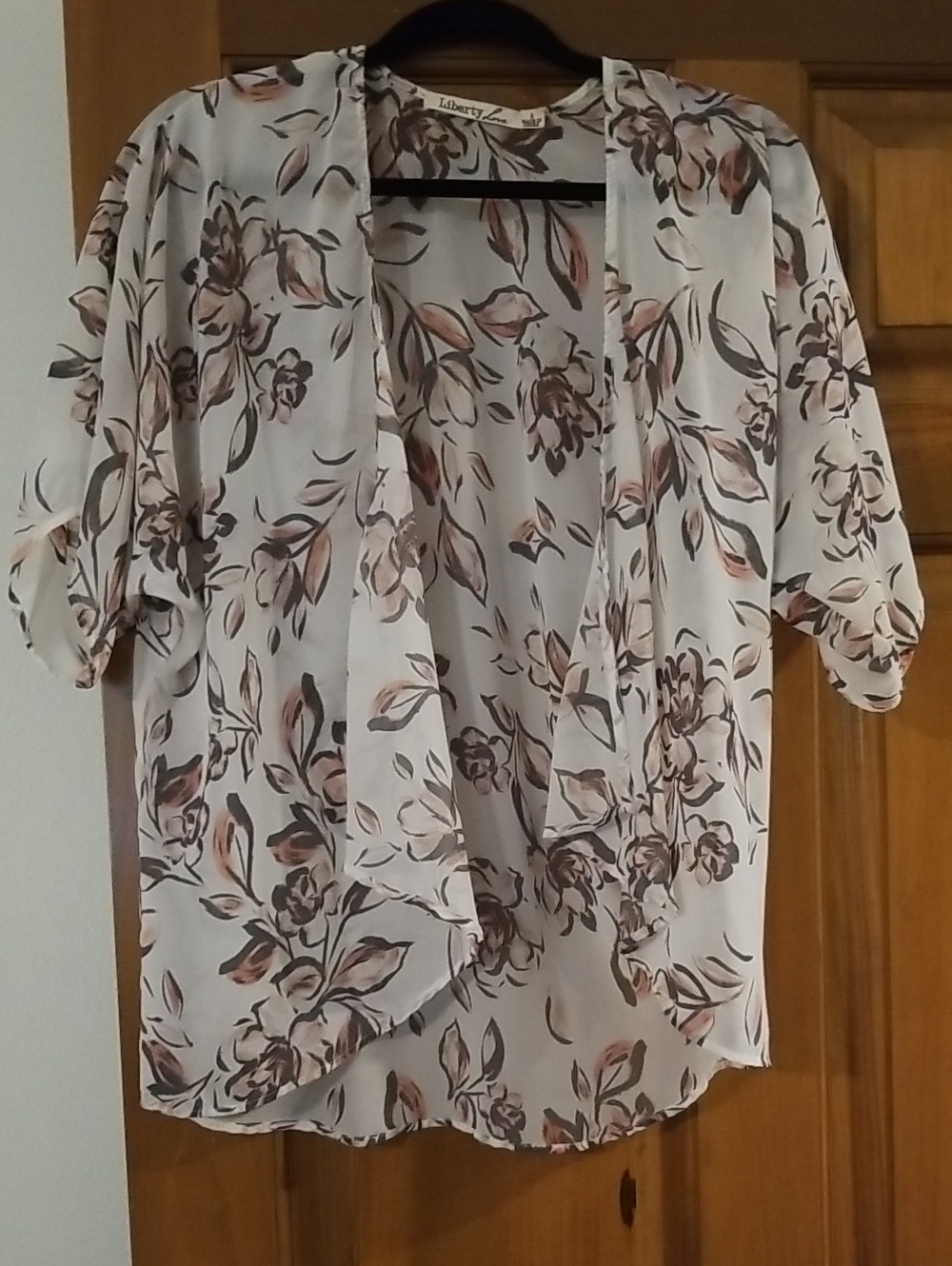 Liberty Love Floral Open-Front Kimono in Cream and Blush and Grey